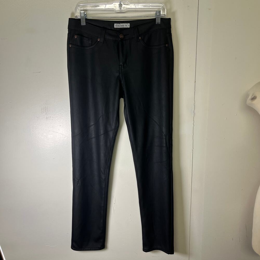 Cielo Jeans Pants Womens 13 (31) Black Pleather Faux Leather Straight Leg Casual